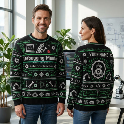Personalized Robotics Teacher Debugging Mentor Ugly Sweater - Custom Gift for Tech Educators - mockup 1