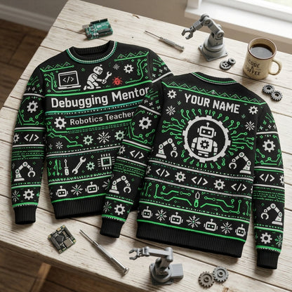 Personalized Robotics Teacher Debugging Mentor Ugly Sweater - Custom Gift for Tech Educators - mockup 2