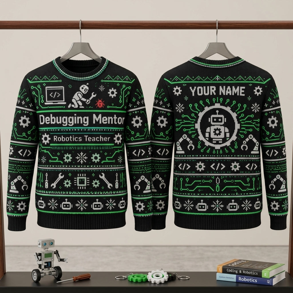 Personalized Robotics Teacher Debugging Mentor Ugly Sweater - Custom Gift for Tech Educators - mockup 3