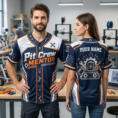 Custom Robotics Coach Pit Crew Mentor Baseball Jersey – Personalized STEM Team Apparel - mockup 1