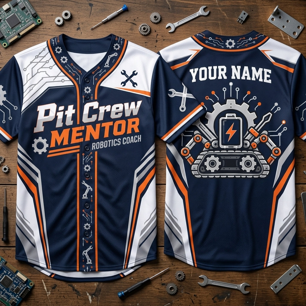 Custom Robotics Coach Pit Crew Mentor Baseball Jersey – Personalized STEM Team Apparel - mockup 2
