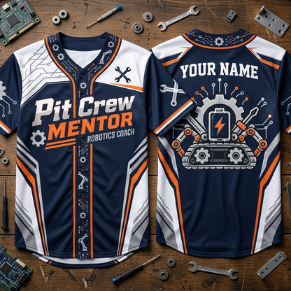 Custom Robotics Coach Pit Crew Mentor Baseball Jersey – Personalized STEM Team Apparel - mockup 2