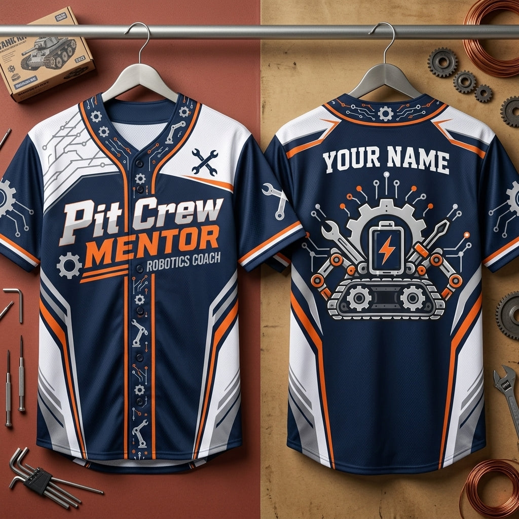 Custom Robotics Coach Pit Crew Mentor Baseball Jersey – Personalized STEM Team Apparel - mockup 3