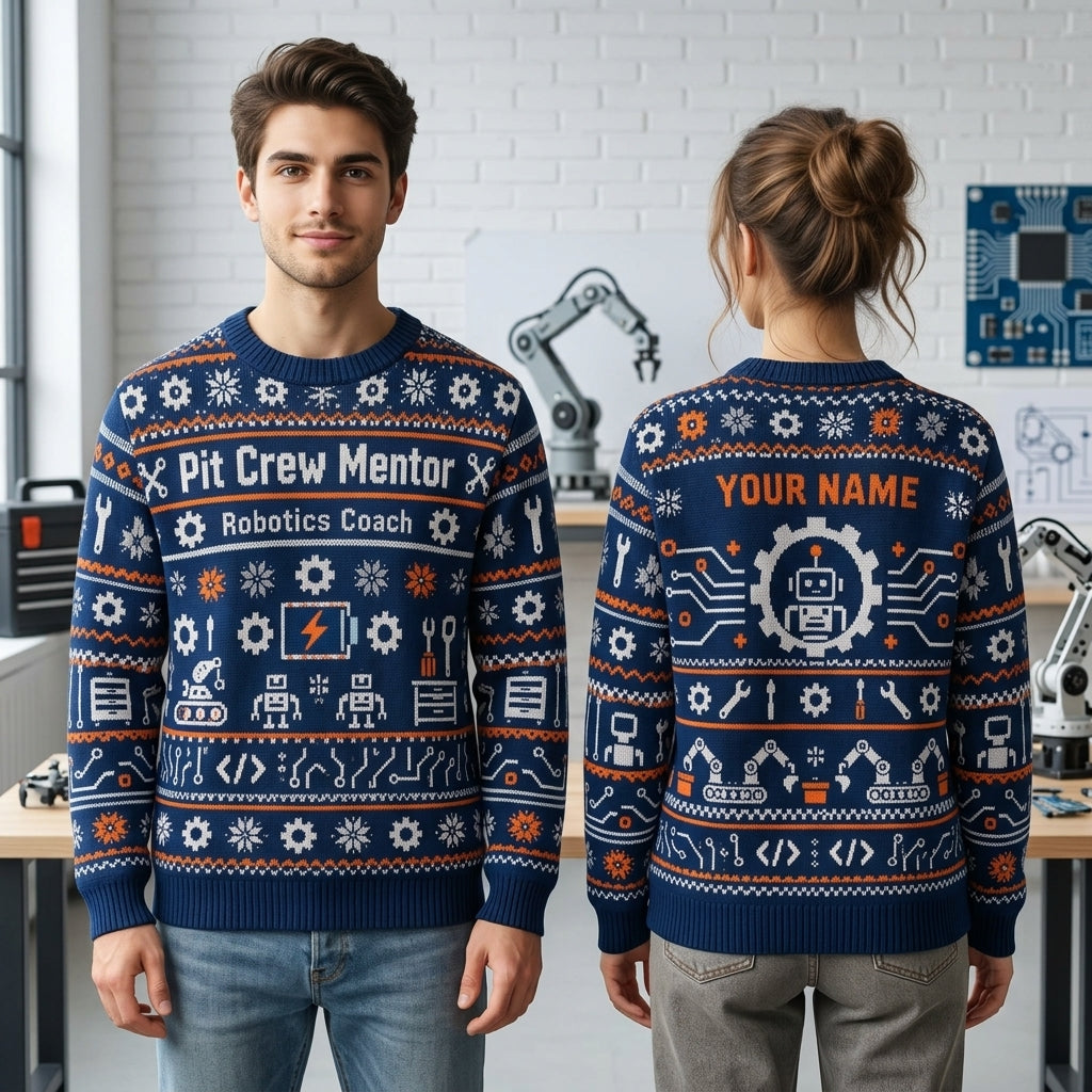 Personalized Robotics Coach Pit Crew Mentor Ugly Sweater - Custom Tech Gift - mockup 1