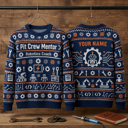 Personalized Robotics Coach Pit Crew Mentor Ugly Sweater - Custom Tech Gift - mockup 3