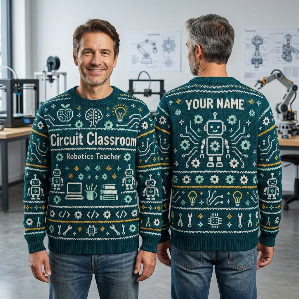 Custom Robotics Teacher Circuit Classroom Ugly Sweater - Personalized STEM Gift - mockup 1