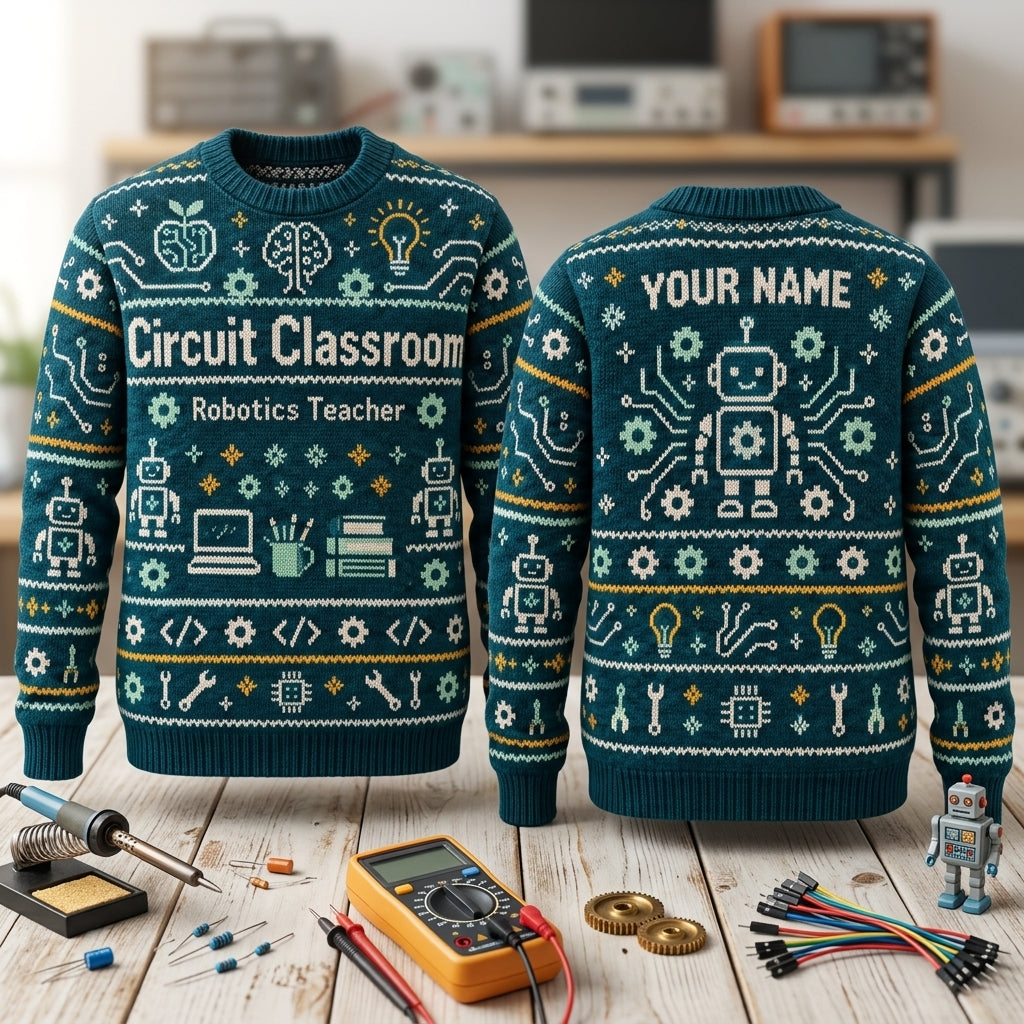 Custom Robotics Teacher Circuit Classroom Ugly Sweater - Personalized STEM Gift - mockup 2
