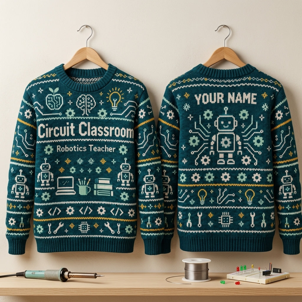 Custom Robotics Teacher Circuit Classroom Ugly Sweater - Personalized STEM Gift - mockup 3