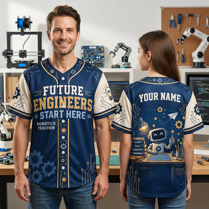 Custom Robotics Teacher Future Engineers Baseball Jersey - Personalized STEM Apparel - mockup 1