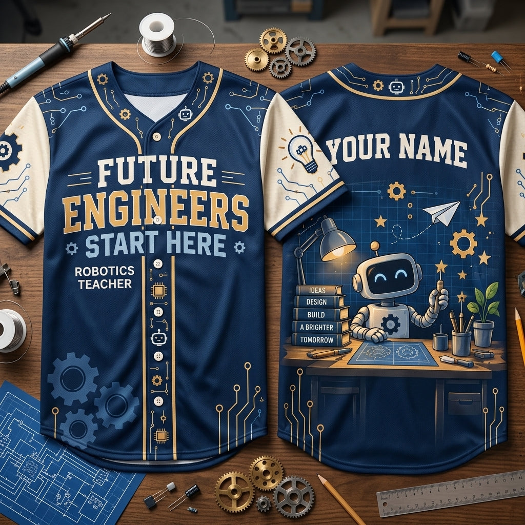 Custom Robotics Teacher Future Engineers Baseball Jersey - Personalized STEM Apparel - mockup 2