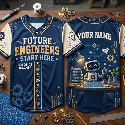 Custom Robotics Teacher Future Engineers Baseball Jersey - Personalized STEM Apparel - mockup 2
