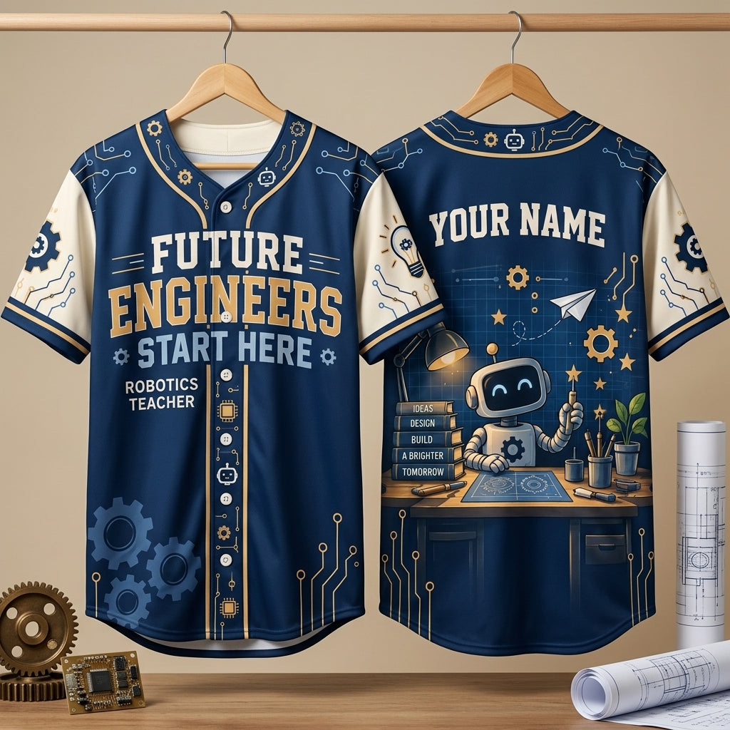 Custom Robotics Teacher Future Engineers Baseball Jersey - Personalized STEM Apparel - mockup 3