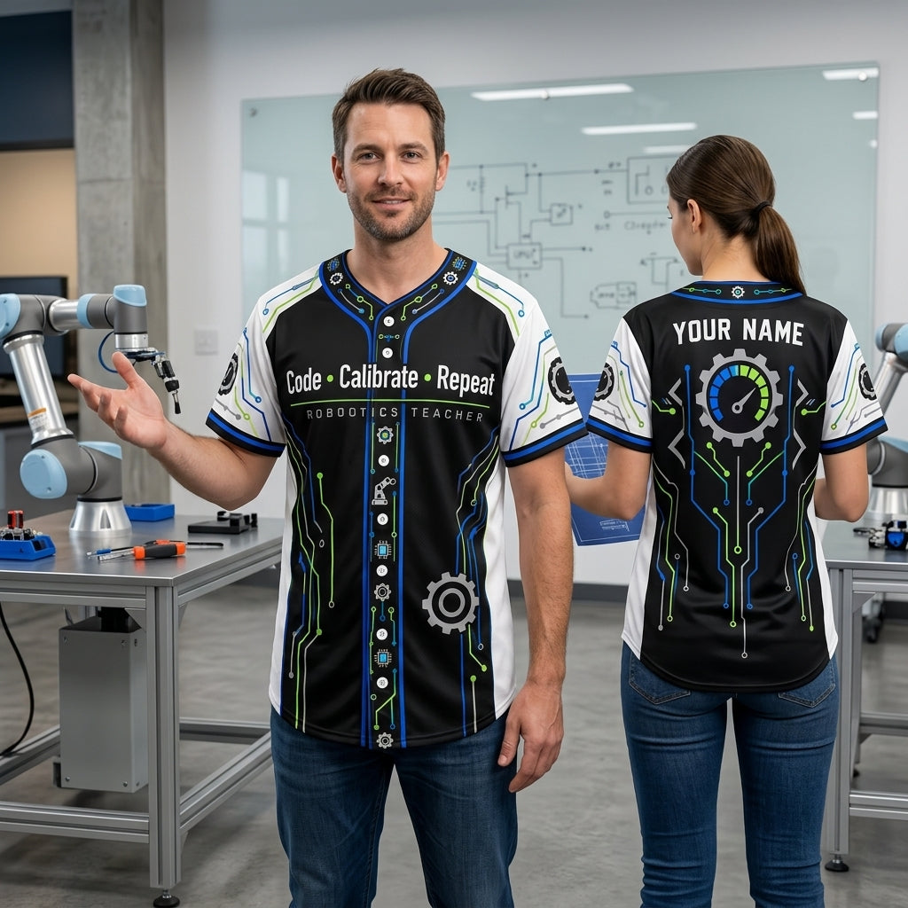 Personalized Robotics Teacher Code Calibrate Repeat Baseball Jersey – STEM Educator Gift - mockup 1