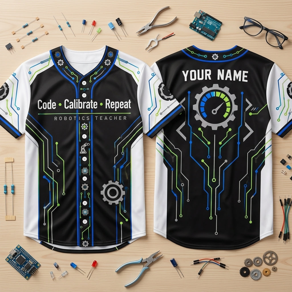 Personalized Robotics Teacher Code Calibrate Repeat Baseball Jersey – STEM Educator Gift - mockup 2