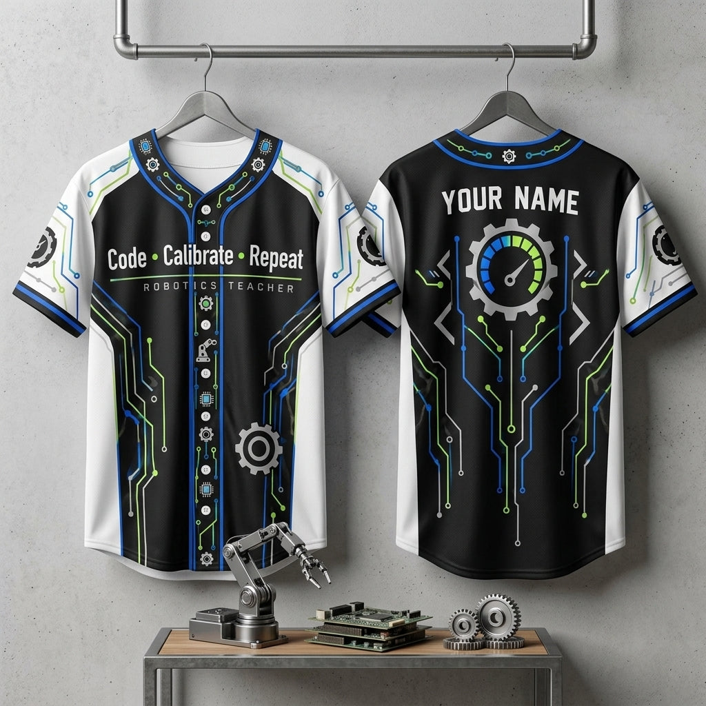 Personalized Robotics Teacher Code Calibrate Repeat Baseball Jersey – STEM Educator Gift - mockup 3