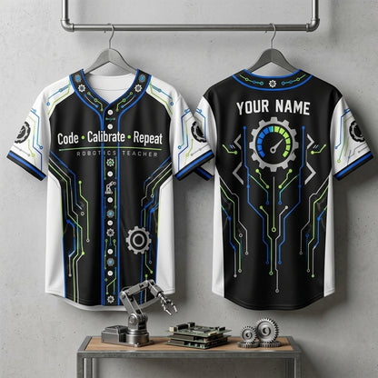Personalized Robotics Teacher Code Calibrate Repeat Baseball Jersey – STEM Educator Gift - mockup 3