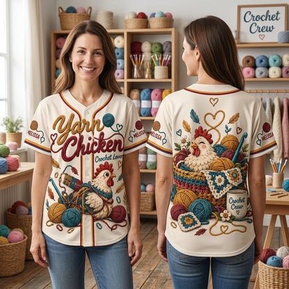 Custom Name Yarn Chicken Crochet Lover Baseball Jersey - Personalized Crafter Gift - mockup 1