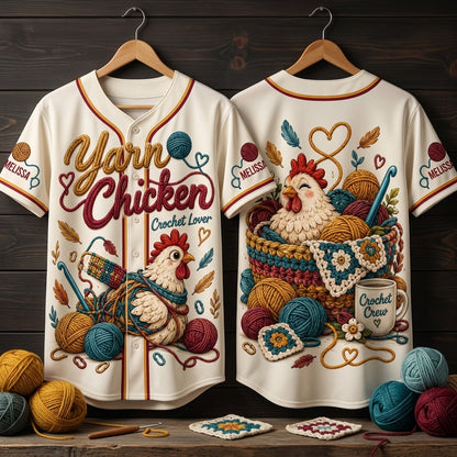Custom Name Yarn Chicken Crochet Lover Baseball Jersey - Personalized Crafter Gift - mockup 3