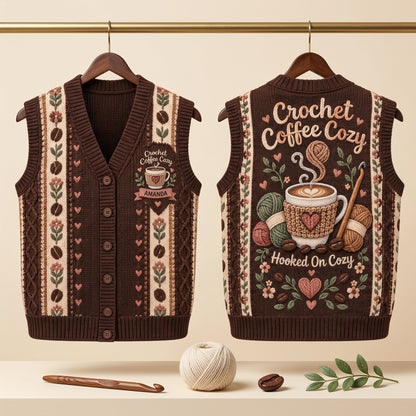 Personalized Crochet Coffee Cozy Cardigan Vest – Gift for Crafters - mockup 3
