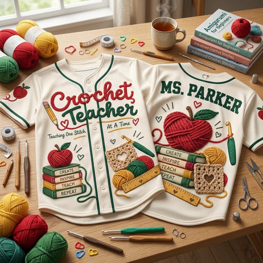 Custom Crochet Teacher Baseball Jersey - Personalized Teacher Appreciation Gift - mockup 2