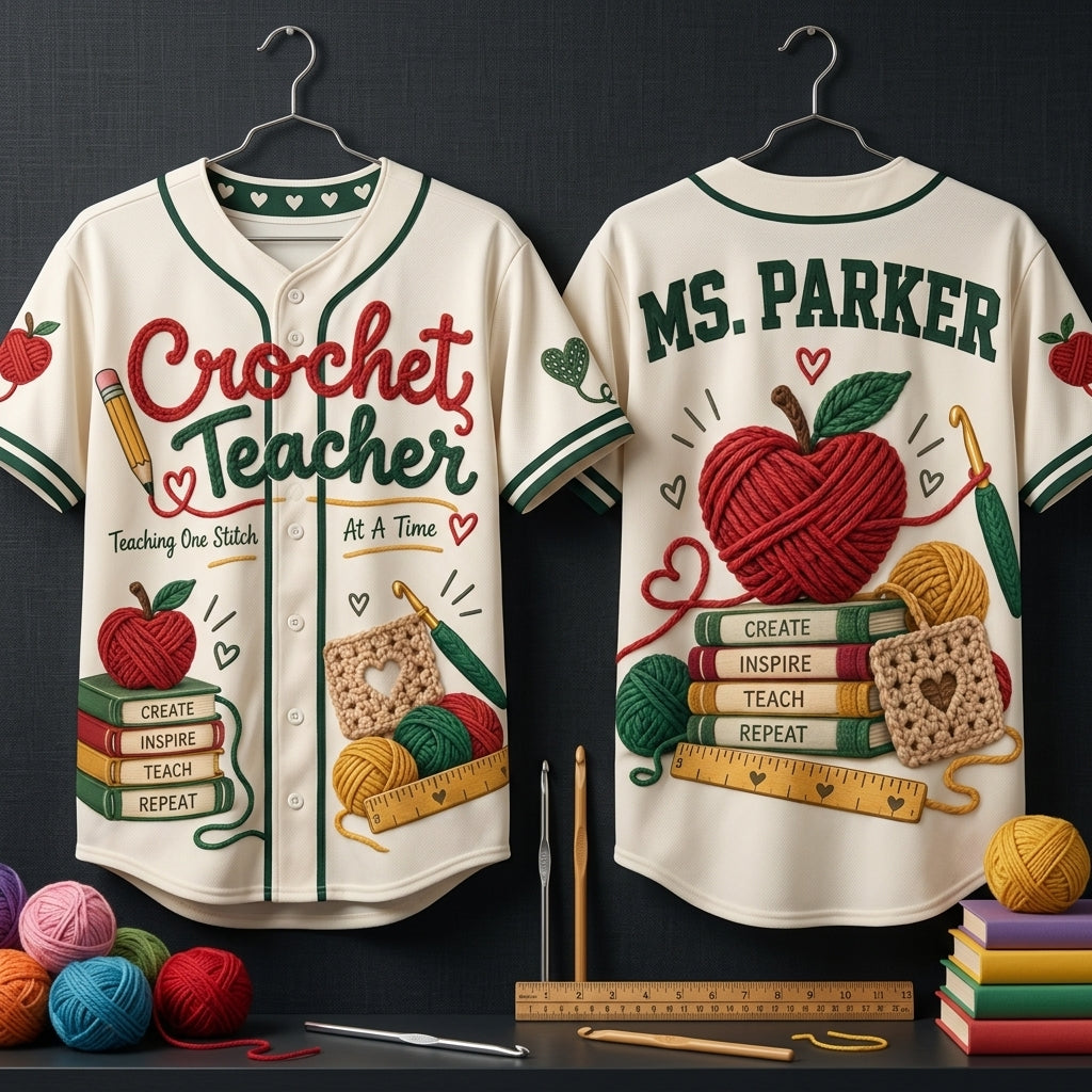 Custom Crochet Teacher Baseball Jersey - Personalized Teacher Appreciation Gift - mockup 3