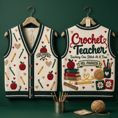 Personalized Crochet Teacher Cardigan Vest – Custom Gift for Educators - mockup 3