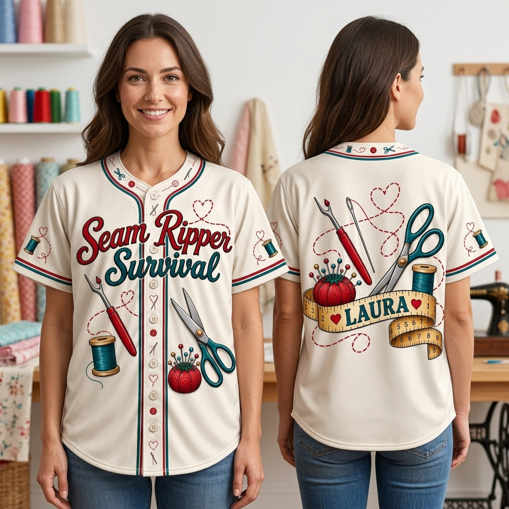 Personalized Seam Ripper Survival Sewing Baseball Jersey for Quilters - mockup 1