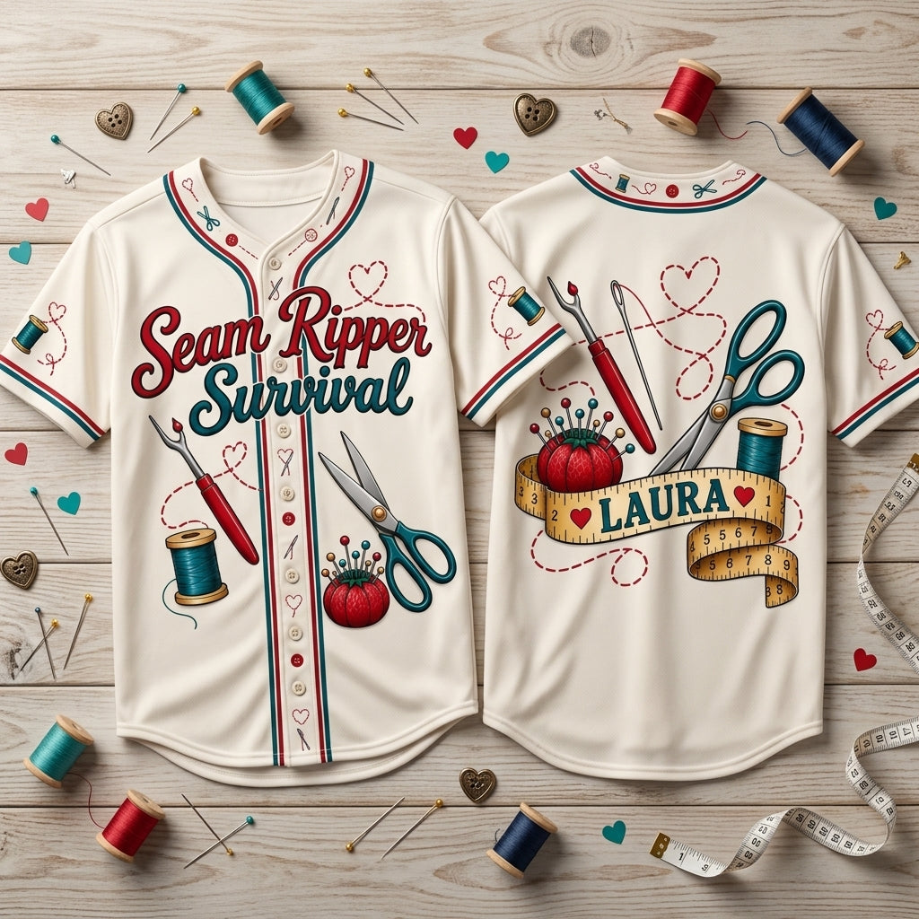 Personalized Seam Ripper Survival Sewing Baseball Jersey for Quilters - mockup 2