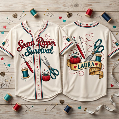 Personalized Seam Ripper Survival Sewing Baseball Jersey for Quilters - mockup 2