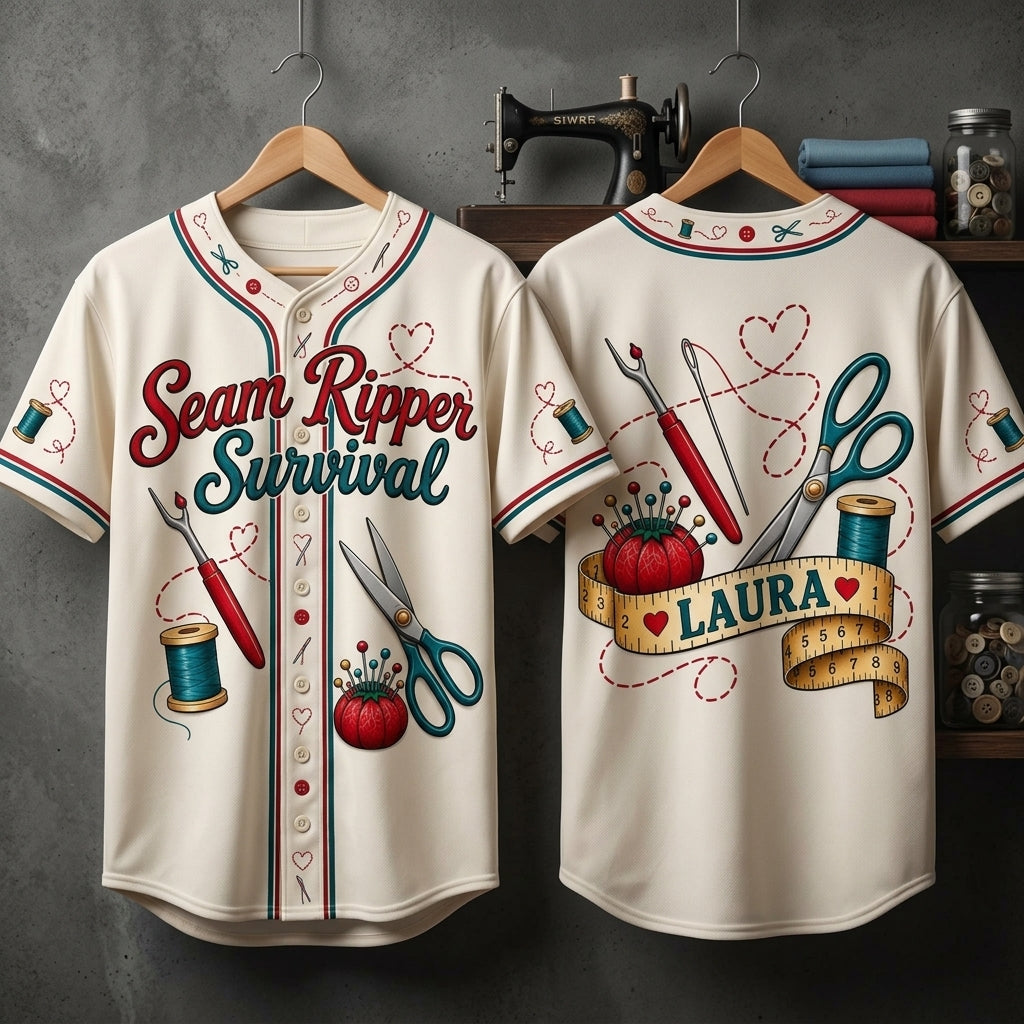 Personalized Seam Ripper Survival Sewing Baseball Jersey for Quilters - mockup 3