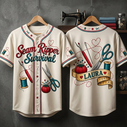 Personalized Seam Ripper Survival Sewing Baseball Jersey for Quilters - mockup 3