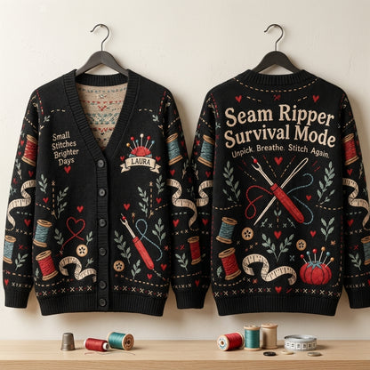 Custom Seam Ripper Survival Mode Cardigan – Personalized Sewing Gift for Quilters - mockup 3