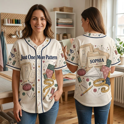 Personalized Just One More Pattern Baseball Jersey for Sewing Pattern Collectors - mockup 1