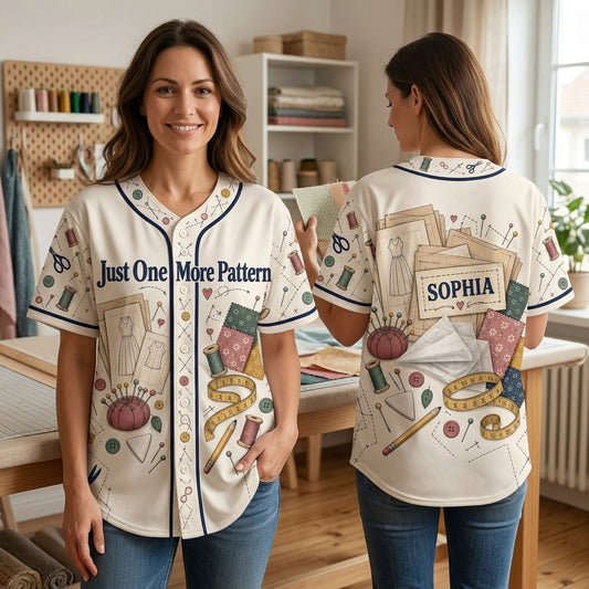 Personalized Just One More Pattern Baseball Jersey for Sewing Pattern Collectors - mockup 1