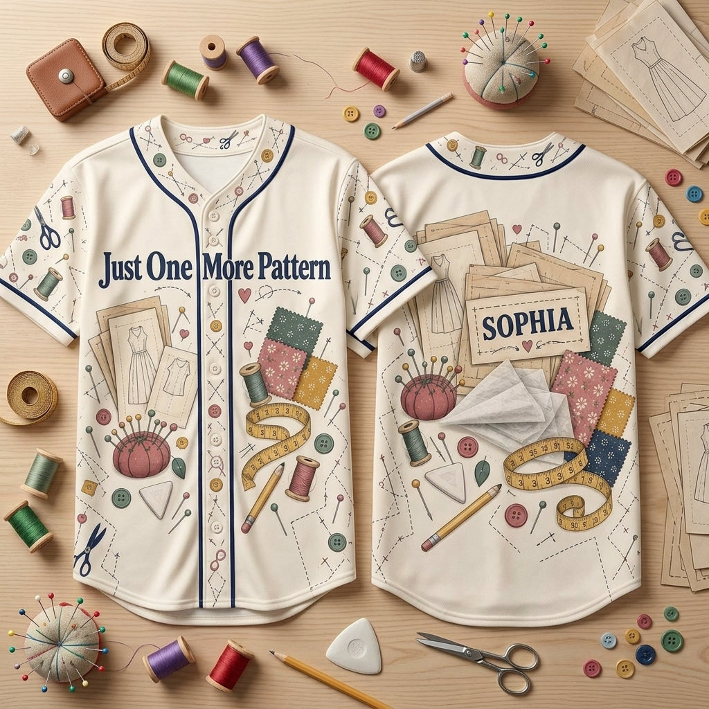 Personalized Just One More Pattern Baseball Jersey for Sewing Pattern Collectors - mockup 2