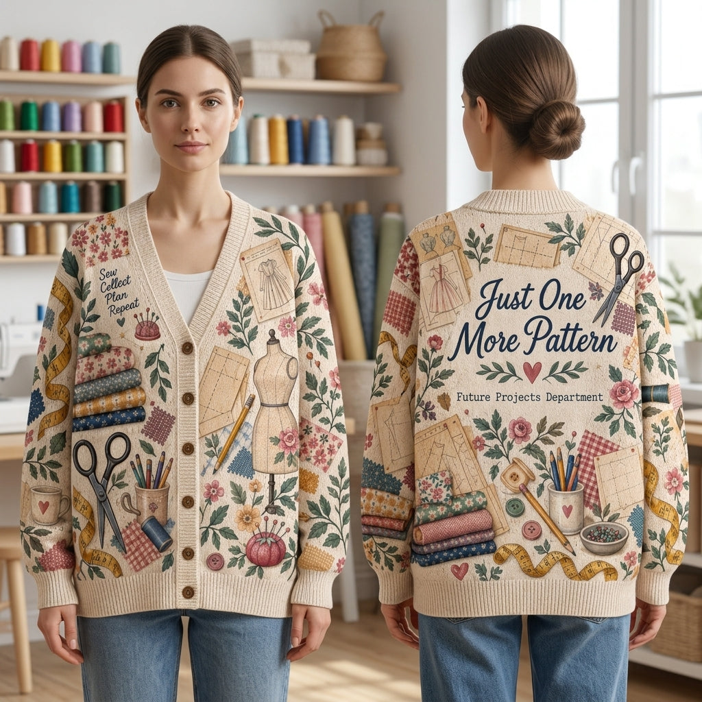 Sewing Pattern Collector Vintage Illustration Cardigan - Gift for Sewists - mockup 1