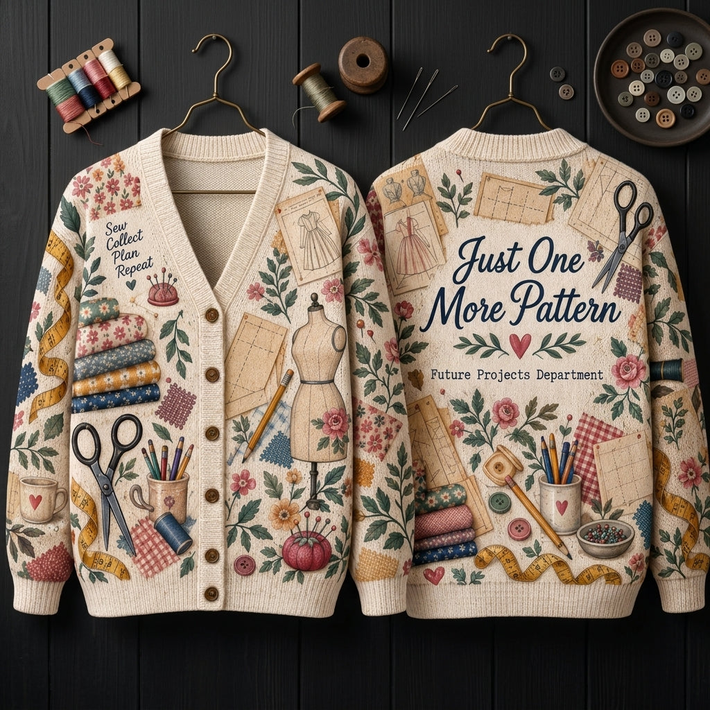 Sewing Pattern Collector Vintage Illustration Cardigan - Gift for Sewists - mockup 3