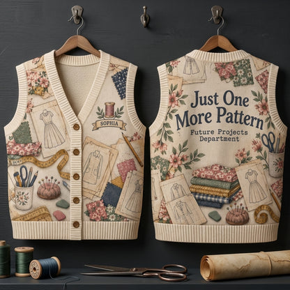Personalized Sewing Pattern Collector Cardigan Vest - Future Projects Department Gift - mockup 3