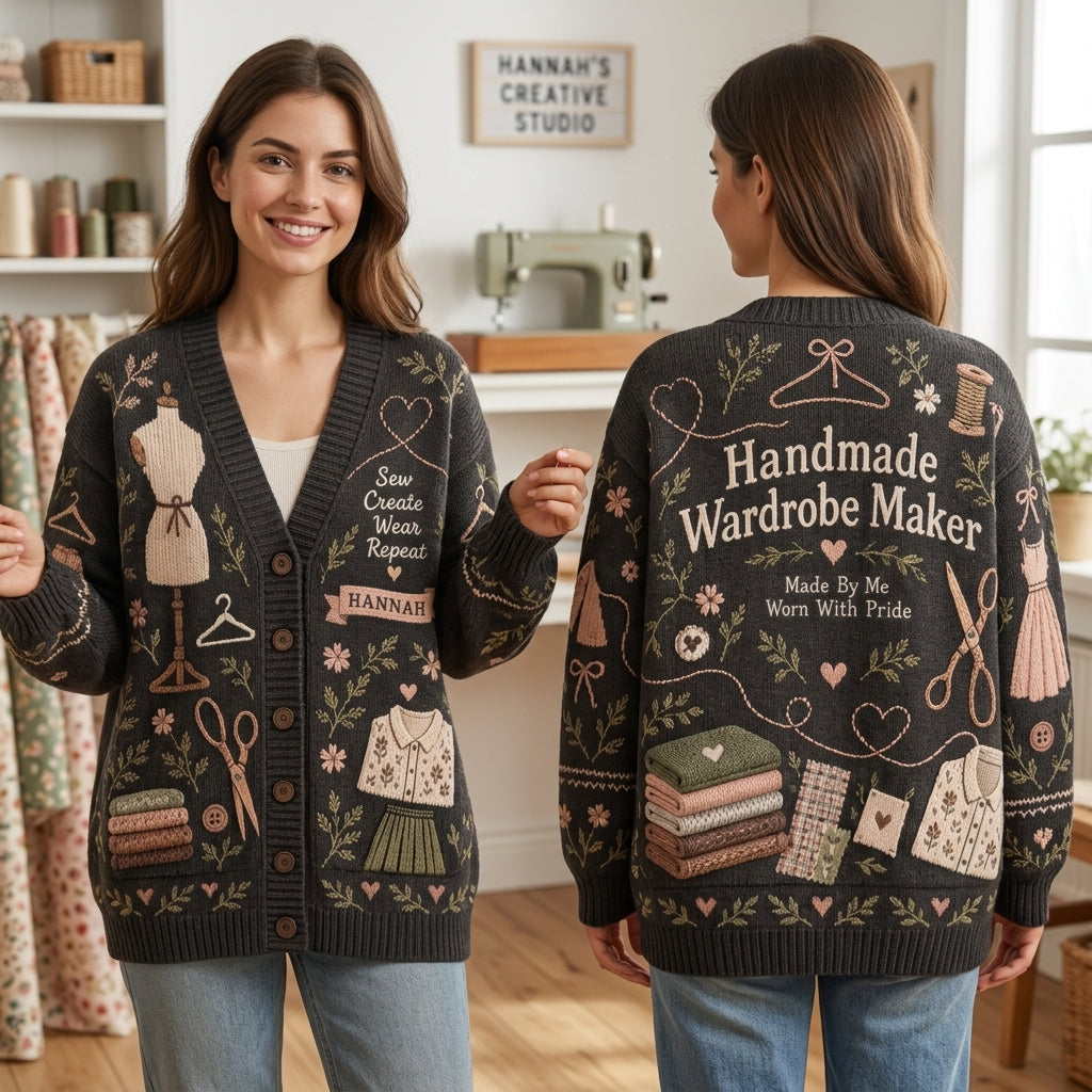 Personalized Handmade Wardrobe Maker Cardigan - Custom Sewing Gift for Crafters - mockup 1