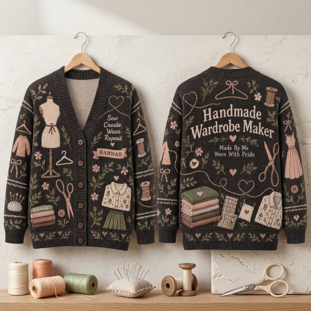 Personalized Handmade Wardrobe Maker Cardigan - Custom Sewing Gift for Crafters - mockup 3