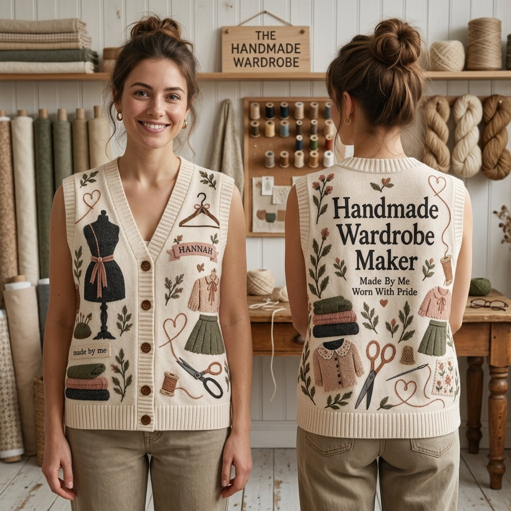 Personalized Handmade Wardrobe Maker Cardigan Vest for Sewing Enthusiasts - mockup 1