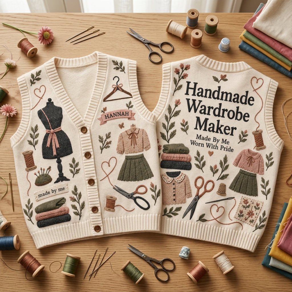 Personalized Handmade Wardrobe Maker Cardigan Vest for Sewing Enthusiasts - mockup 2