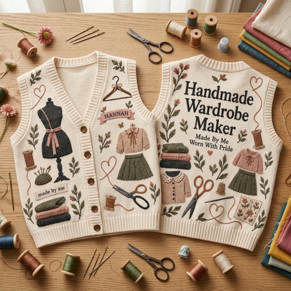 Personalized Handmade Wardrobe Maker Cardigan Vest for Sewing Enthusiasts - mockup 2