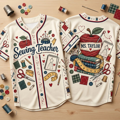 Personalized Sewing Teacher Baseball Jersey - Custom Name Gift for Sewists & Crafters - mockup 2