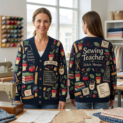 Personalized Sewing Teacher All-Over Print Cardigan – Custom Gift for Stitch Mentors - mockup 1