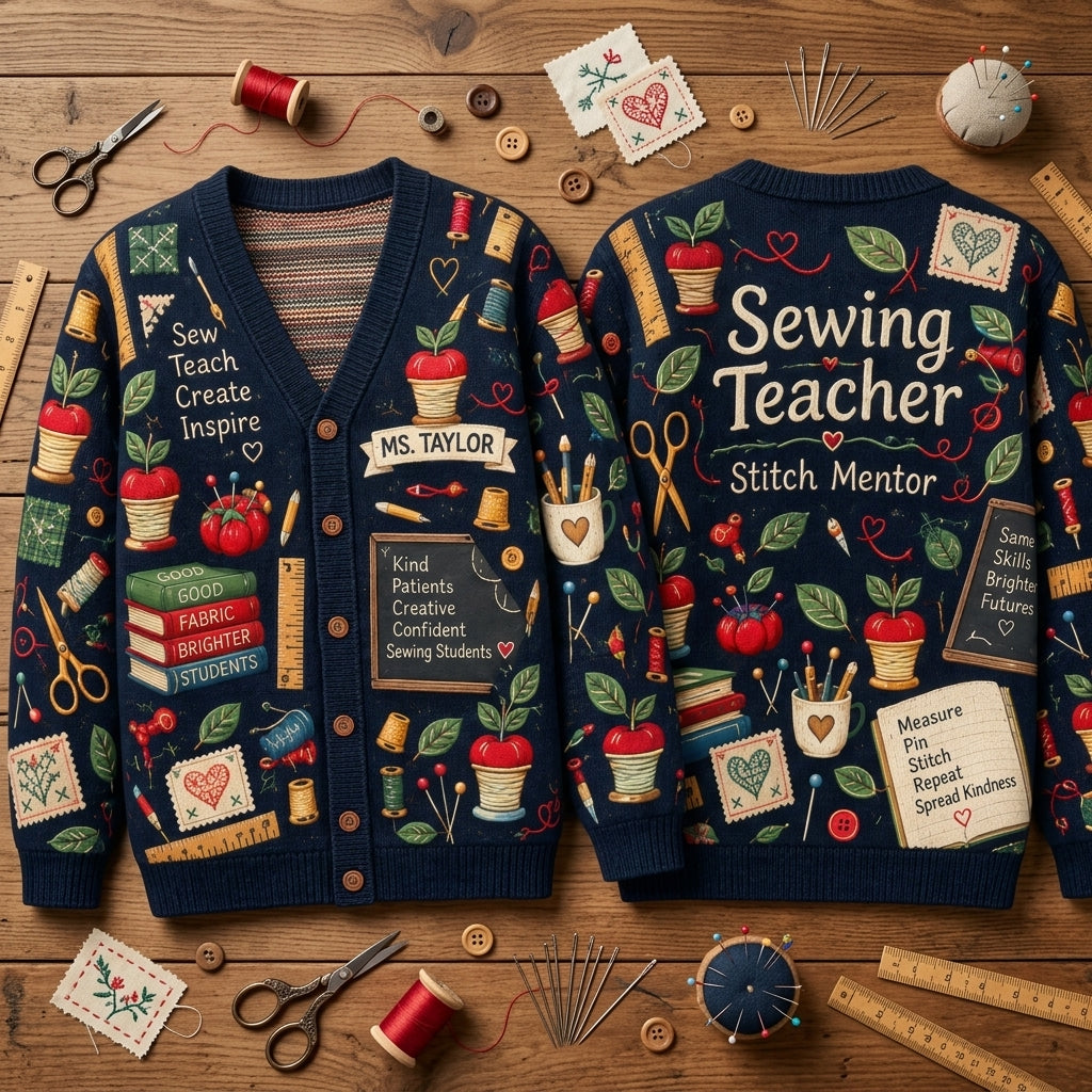 Personalized Sewing Teacher All-Over Print Cardigan – Custom Gift for Stitch Mentors - mockup 2