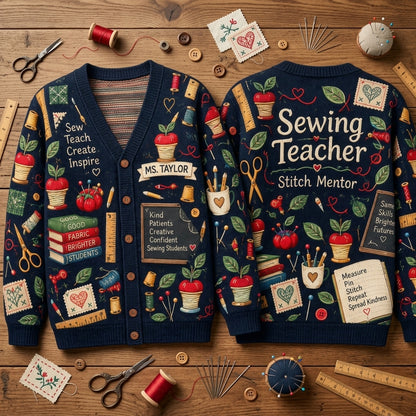 Personalized Sewing Teacher All-Over Print Cardigan – Custom Gift for Stitch Mentors - mockup 2