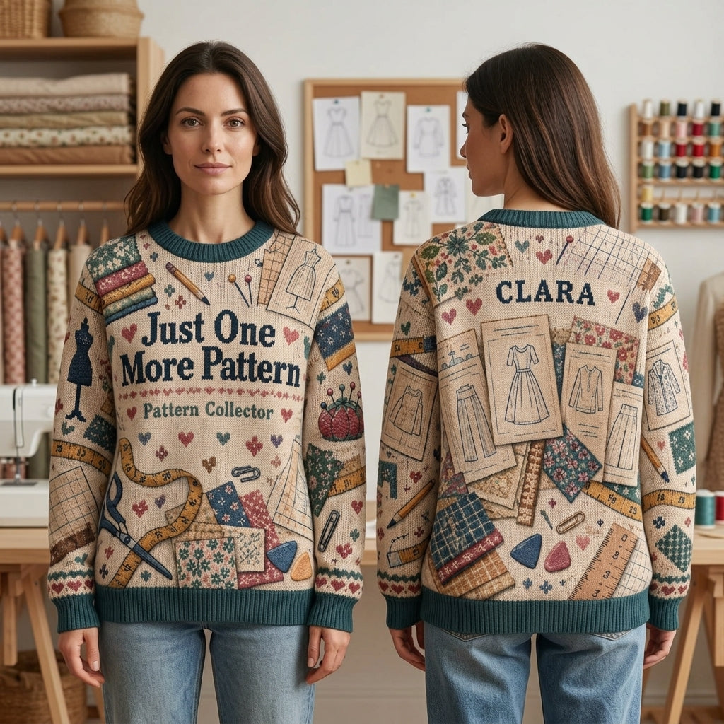Personalized Sewing Pattern Collector Ugly Sweater – Custom Seamstress Gift - mockup 1