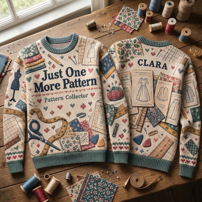 Personalized Sewing Pattern Collector Ugly Sweater – Custom Seamstress Gift - mockup 2