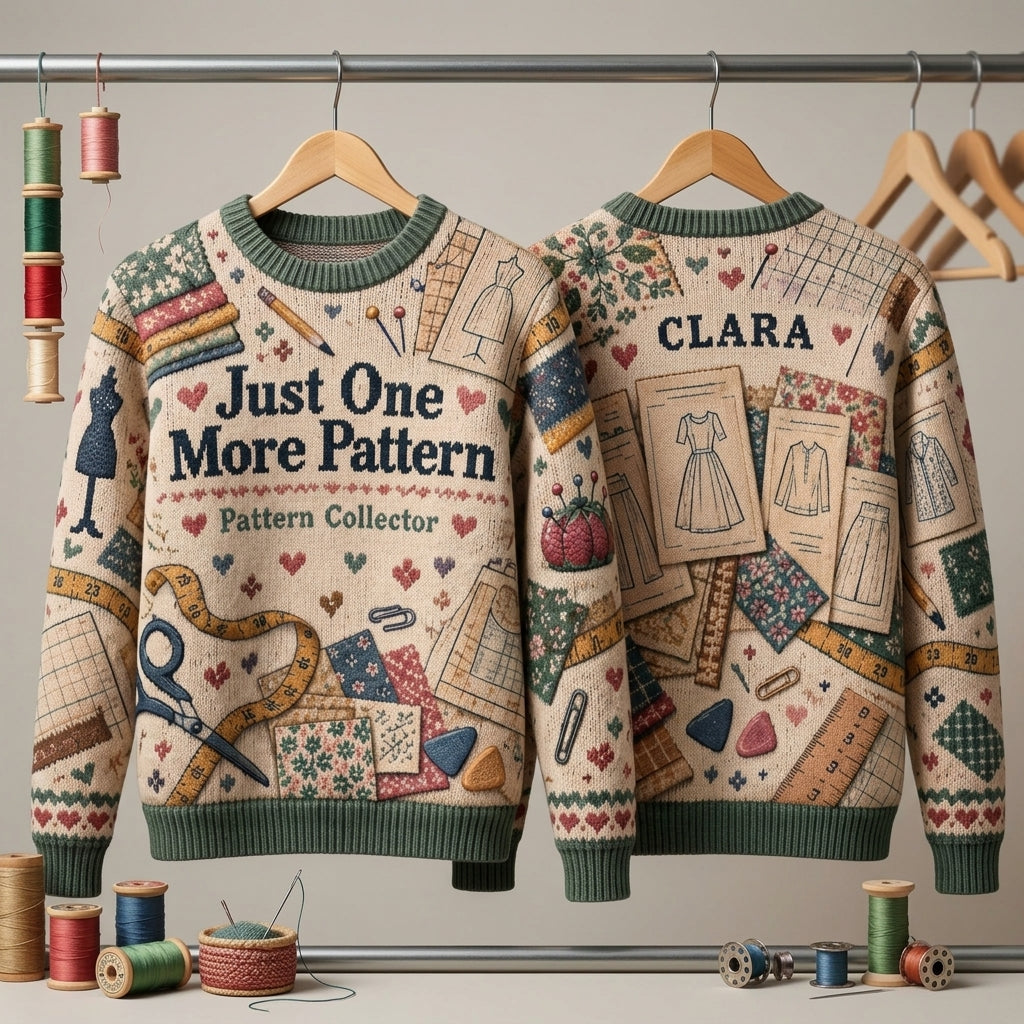Personalized Sewing Pattern Collector Ugly Sweater – Custom Seamstress Gift - mockup 3